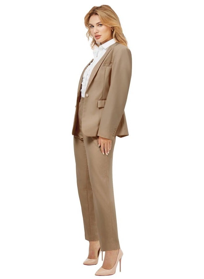 Kelyaa Women's 2 Piece Suit Notched Lapel One Button Slim Fit Business Office Work Tuxedo Blazer Pants Set Khaki, Khaki, XS - Image 5