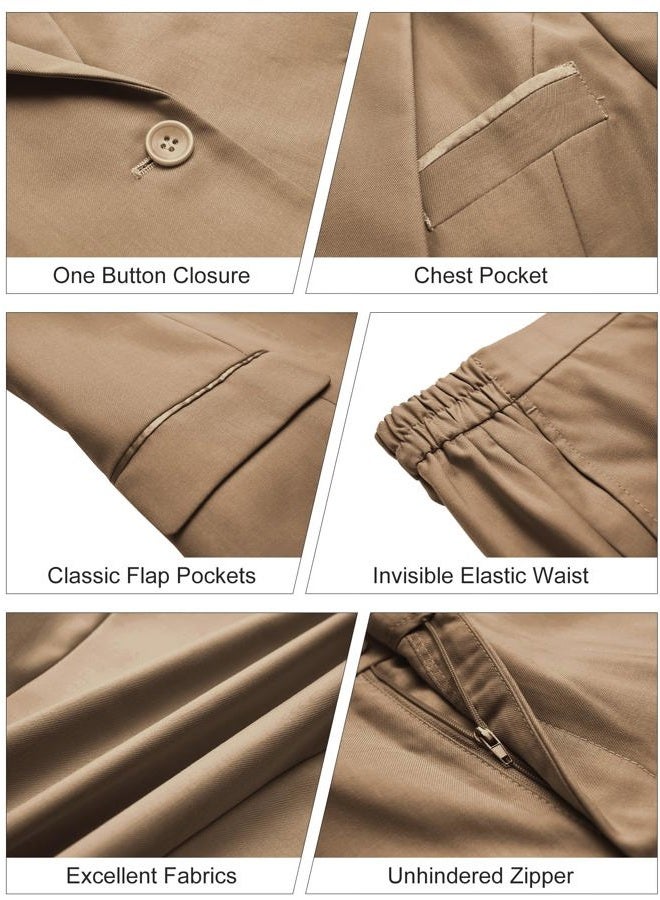 Kelyaa Women's 2 Piece Suit Notched Lapel One Button Slim Fit Business Office Work Tuxedo Blazer Pants Set Khaki, Khaki, XS - Image 4