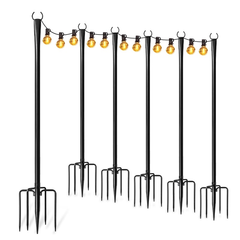 Fussion 6 Pack String Light Poles for Outside, Thickened Metal Lights Hanger Pole Outdoor with Fork, Lighting Hanging Post Accessories for Patio Decor Garden Backyard Yard Front Porch Outside Decorations - Image 1