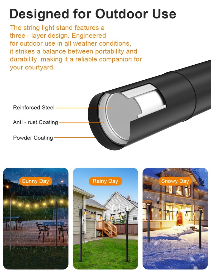 Fussion 6 Pack String Light Poles for Outside, Thickened Metal Lights Hanger Pole Outdoor with Fork, Lighting Hanging Post Accessories for Patio Decor Garden Backyard Yard Front Porch Outside Decorations - Image 5