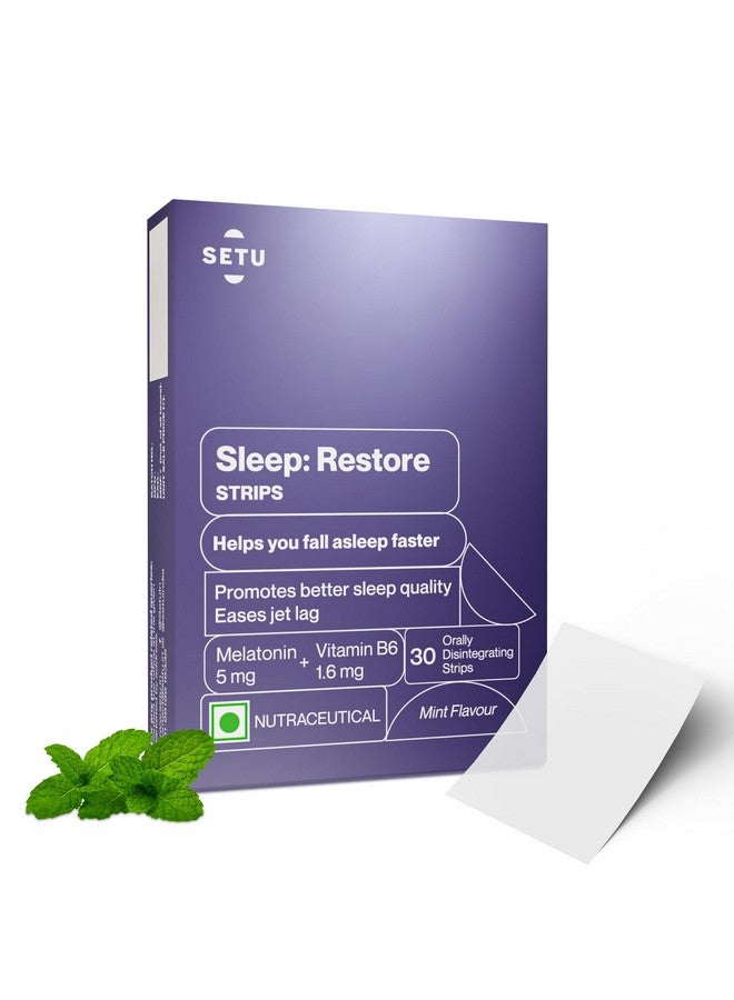 SETU ستيتو سليب رستور ميلاتونين 5 ملغ - 30 شريط ذائب في الفم (عبوة من 1) | ميلاتونين نباتي 5 ملغ | يعزز الاسترخاء والنوم، يخفف من آثار تعب السفر، غير مسبب للإدمان | نكهة نعناع لذيذة - Image 1