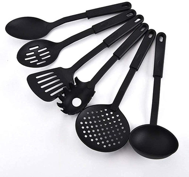 GRECY PT Nylon HeatResistant Nonstick Spoon Spatula Turner Scoop Kitchen Cooking Utensil Tools Set 6pcs Black - Image 1