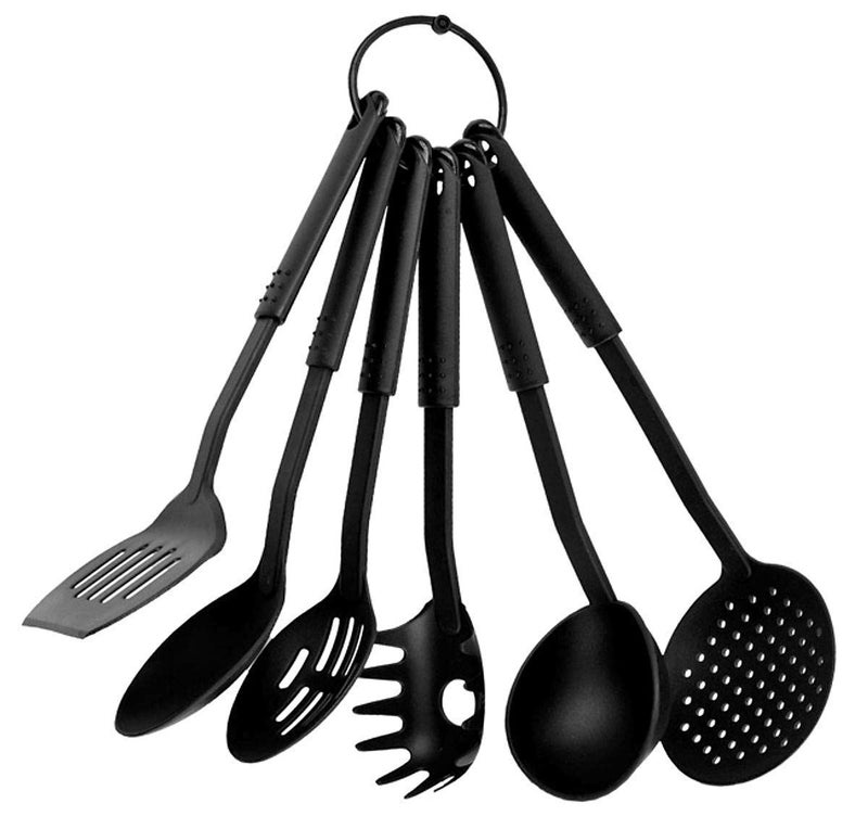 GRECY PT Nylon HeatResistant Nonstick Spoon Spatula Turner Scoop Kitchen Cooking Utensil Tools Set 6pcs Black - Image 2