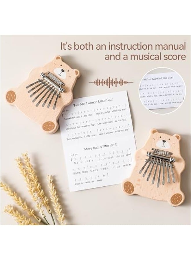 Generic Compact Wooden Bear Kalimba Thumb Piano for Travel, 8-Key Mini Instrument with Easy Sheet Music - Perfect Musical Gift for Birthdays/.  - Image 3