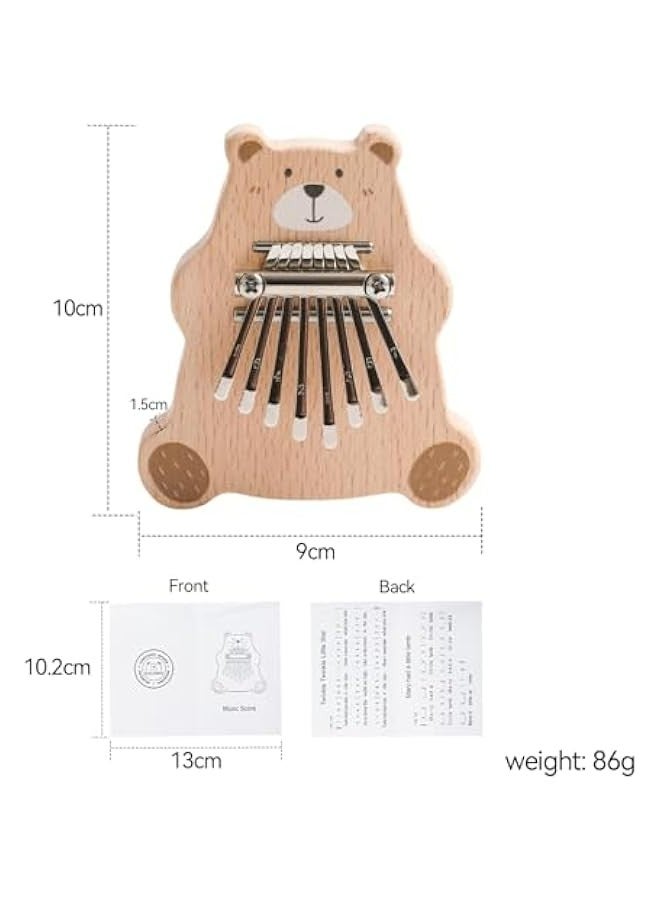 Generic Compact Wooden Bear Kalimba Thumb Piano for Travel, 8-Key Mini Instrument with Easy Sheet Music - Perfect Musical Gift for Birthdays/.  - Image 5