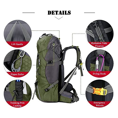 Bseash 60L Waterproof Hiking Camping Backpack with Rain Cover, Large Outdoor Sport Travel Daypack Rucksack for Climbing - Image 3