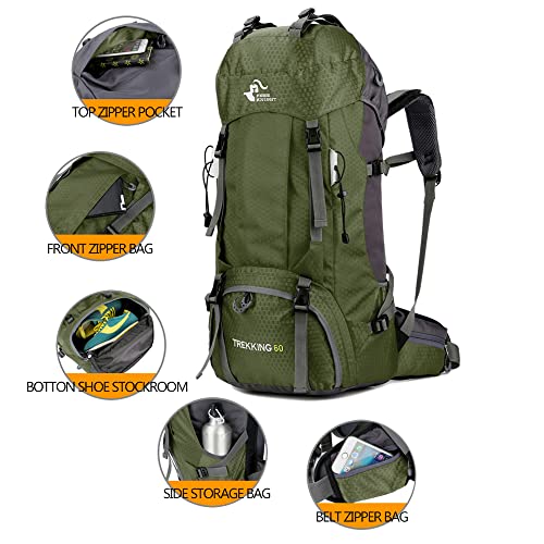 Bseash 60L Waterproof Hiking Camping Backpack with Rain Cover, Large Outdoor Sport Travel Daypack Rucksack for Climbing - Image 2