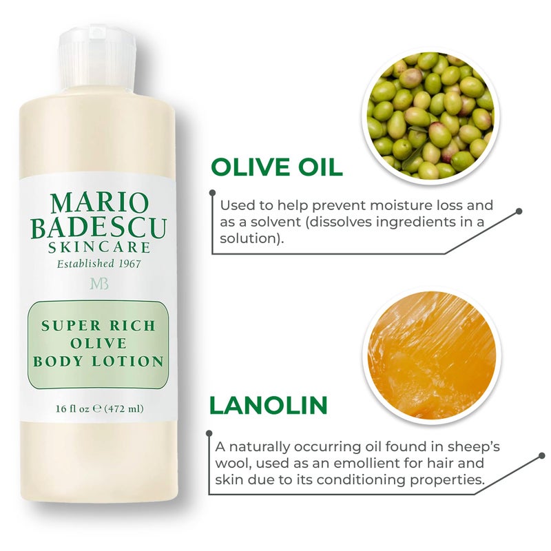 Mario Badescu Super Rich Olive Body Lotion for Dry Skin, Non-Greasy and Creamy Moisturizer Infused with Olive Oil, Ideal for All Skin Types, 6 Fl Oz - Image 5