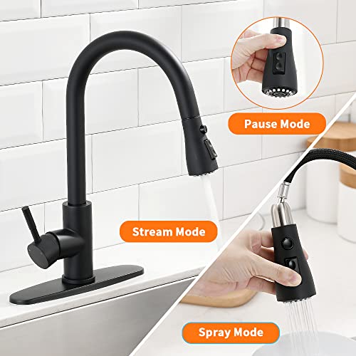 OWOFAN Black Kitchen Faucets with Pull Down Sprayer Kitchen Sink Faucet with Pull Out Sprayer Single Hole Deck Mount Single Handle Stainless Steel Grifos De Cocina 866068R - Image 3