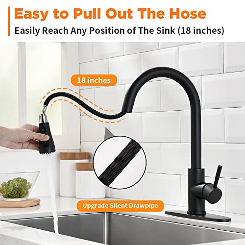 OWOFAN Black Kitchen Faucets with Pull Down Sprayer Kitchen Sink Faucet with Pull Out Sprayer Single Hole Deck Mount Single Handle Stainless Steel Grifos De Cocina 866068R - Image 2
