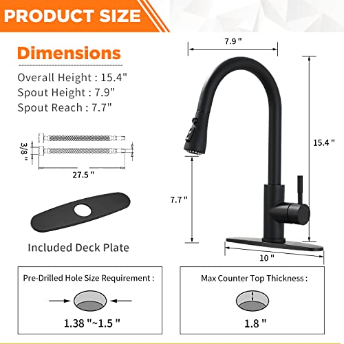 OWOFAN Black Kitchen Faucets with Pull Down Sprayer Kitchen Sink Faucet with Pull Out Sprayer Single Hole Deck Mount Single Handle Stainless Steel Grifos De Cocina 866068R - Image 5
