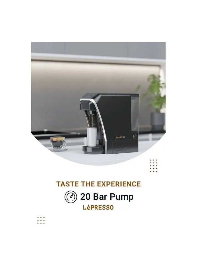 LePRESSO Multi Capsule Tea & Coffee Machine with Italian 20Bar Pump & Flow Meter / Nespresso Capsule Compatible / Tea Leaves Brewer / 1L Water Tank Capacity / 1400W Rated Power / ABS Material - Black - Image 4