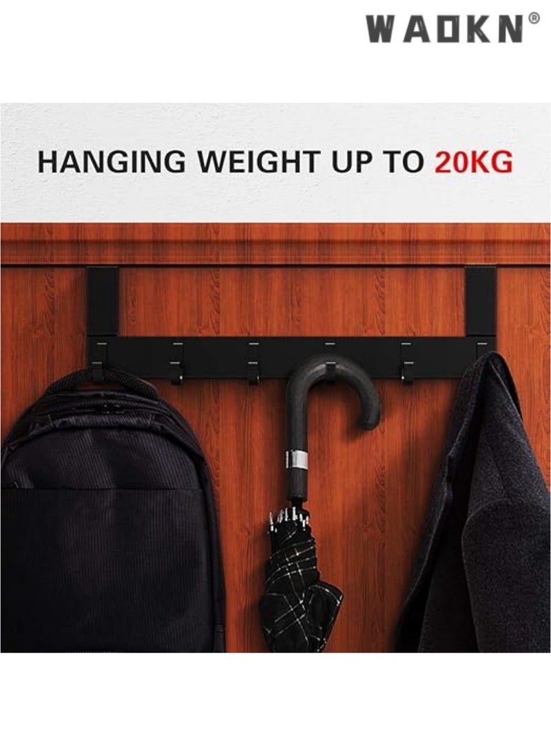 WAOKN Extended Over-Door Hook Hangers Aluminum Organizer，Premium Storage Solution for Kitchen & Bathroom with 6 Durable Hooks, Space-Saving Design in Sleek Black Finish for Easy Access & Clutter-Free Living（Black）  - Image 3