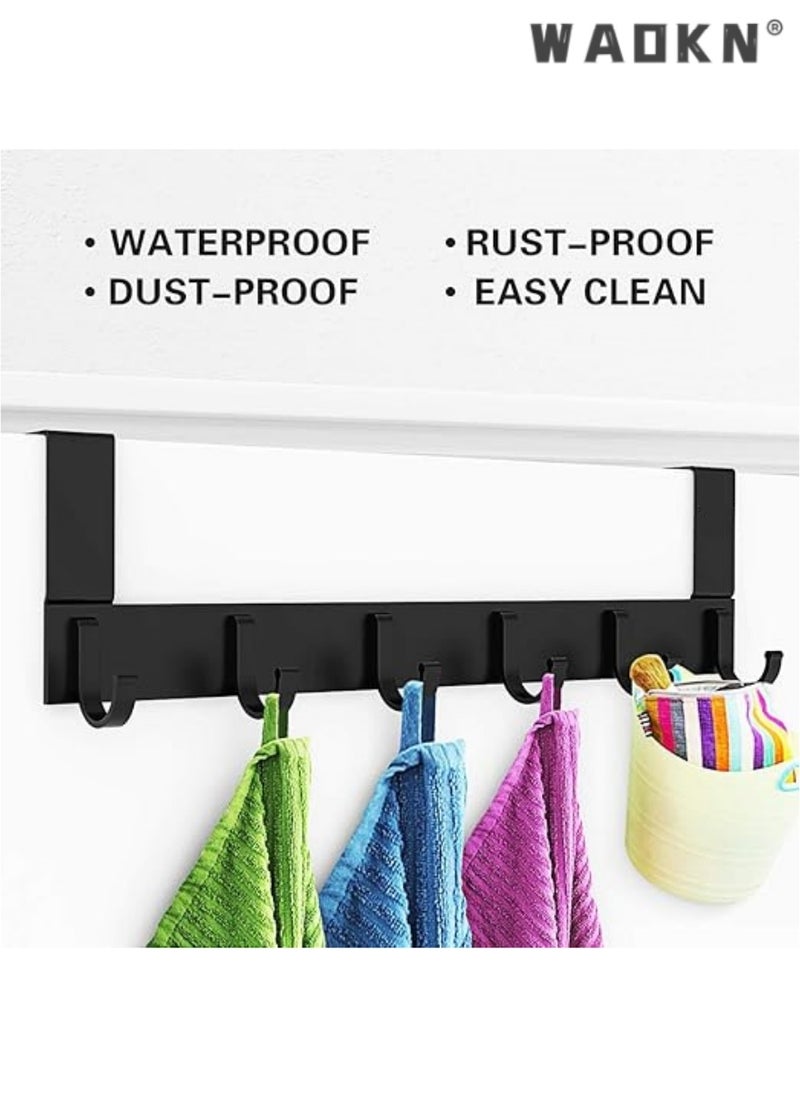 WAOKN Extended Over-Door Hook Hangers Aluminum Organizer，Premium Storage Solution for Kitchen & Bathroom with 6 Durable Hooks, Space-Saving Design in Sleek Black Finish for Easy Access & Clutter-Free Living（Black）  - Image 2