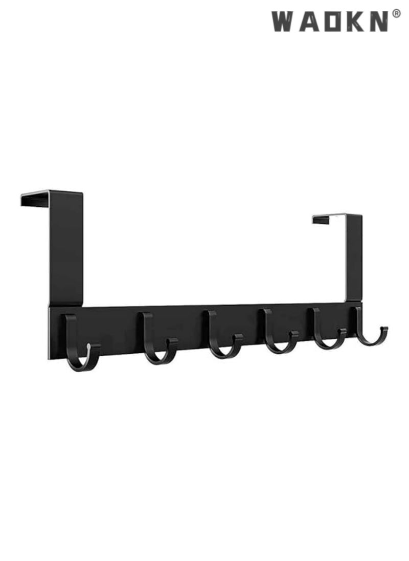 WAOKN Extended Over-Door Hook Hangers Aluminum Organizer，Premium Storage Solution for Kitchen & Bathroom with 6 Durable Hooks, Space-Saving Design in Sleek Black Finish for Easy Access & Clutter-Free Living（Black）  - Image 1