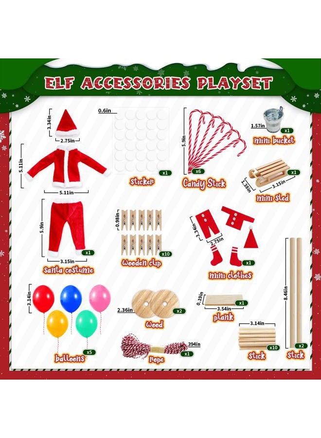 BEIREG Elf Clothes and Accessories - 42pcs Christmas Elf Clothes Accessories Set Include Clothes Balloons Ladder Swing and Mini Props Christmas DIY Craft Gift for Kids - Image 2