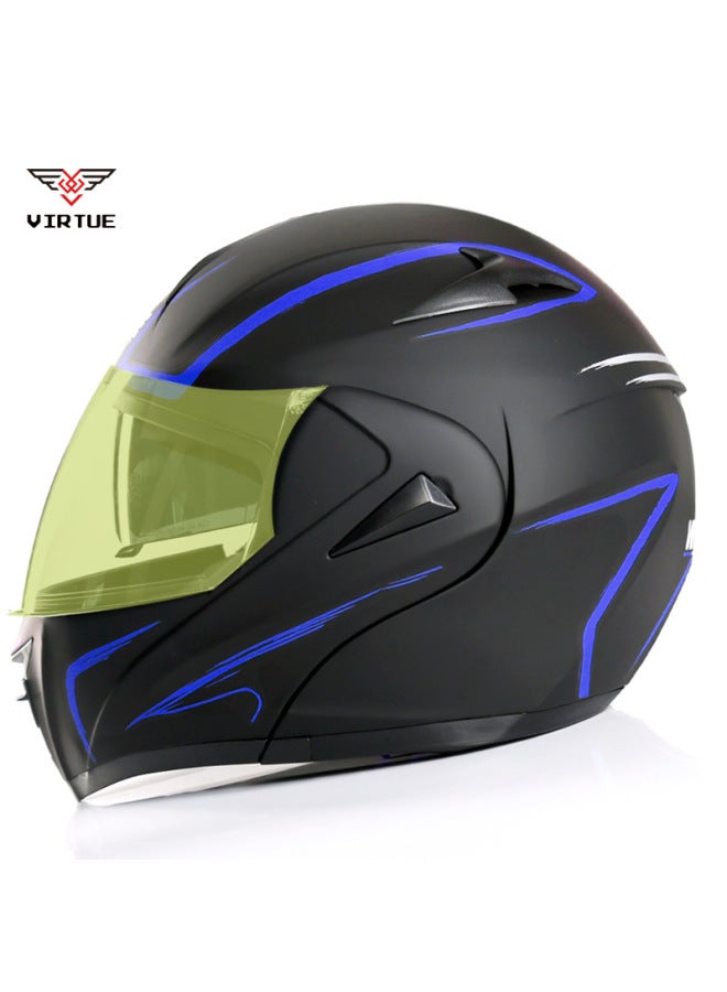 Virtue Electric Car Helmet DOT Double Lens Open Face Helmet, 3C Certified, Sub-Blue Lightning Night Brightening Mirror