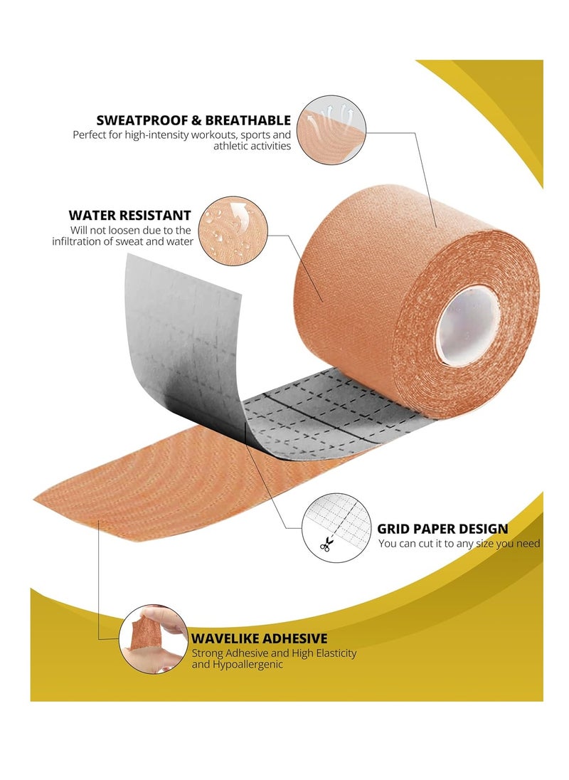 RIGID FITNESS Kinesiology Tape x2 Pcs - Sweatproof Kinesio Tapes with Strong Japanese Adhesion - Reduces Muscle Pain, Eases Joint Inflammation, Improves Blood Flow - 5cm x 5 Meters (Beige)  - Image 3