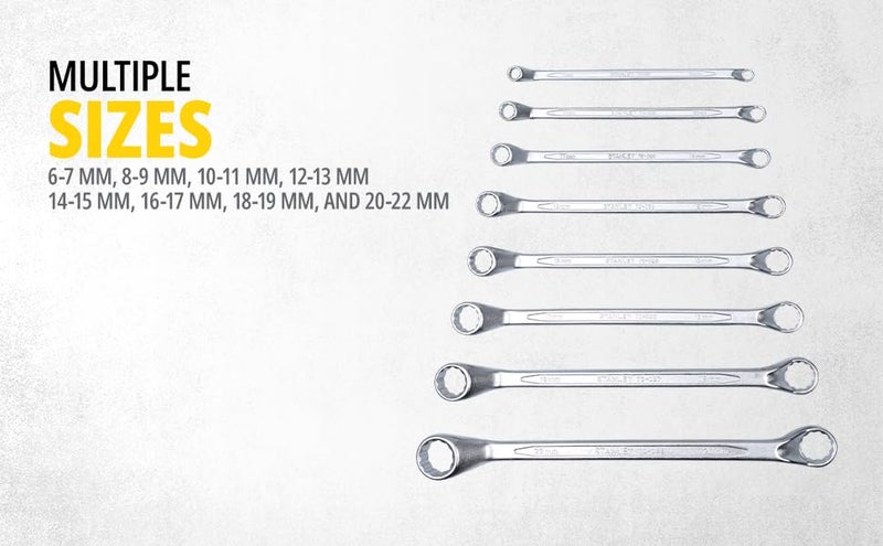 Stanley STANLEY 70394E 8piece Matte Finish Chrome Vanadium Steel Shallow Offset BIHEX Ring Spanner Set with MaxiDrive System AntiSlip AntiCorrosion properties GREY  - Image 2