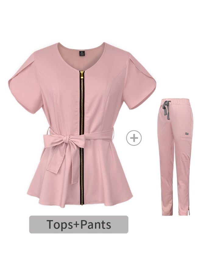 NIBEMINENT Hospital Short Sleeve Scrub Top And Bottom Set Women's Elastic Waist Band Surgical Scrub Uniform with Hand Washing Design - Image 1