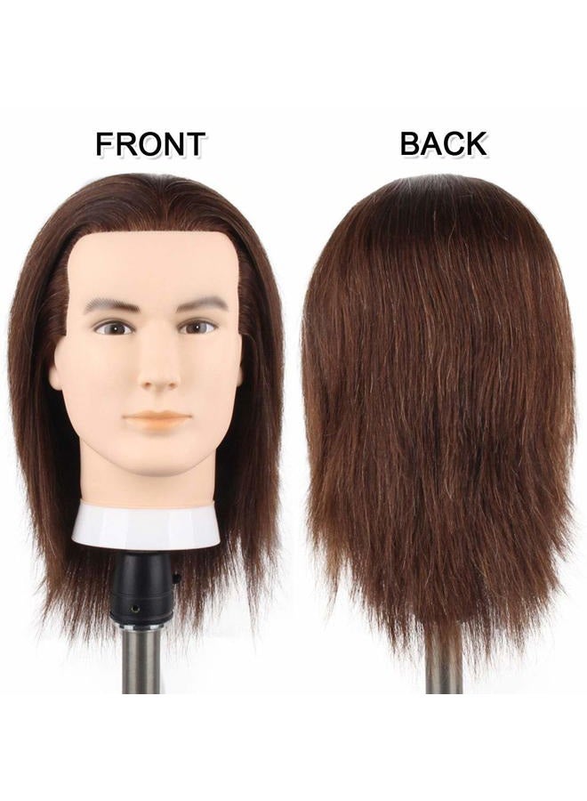 Newshair رأس دمية مانكان للذكور من NEWSHAIR مع شعر بشري 100% رأس تدريب لقص الشعر مع شعر كثيف رأس دمية مصفف شعر رأس للتمشيط والممارسة وجه وسيم حجم رأس بالغ (8-10 بوصة 3B#) - Image 4