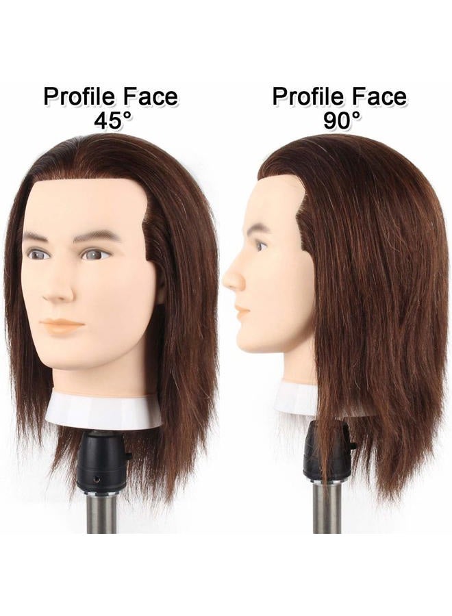 Newshair رأس دمية مانكان للذكور من NEWSHAIR مع شعر بشري 100% رأس تدريب لقص الشعر مع شعر كثيف رأس دمية مصفف شعر رأس للتمشيط والممارسة وجه وسيم حجم رأس بالغ (8-10 بوصة 3B#) - Image 5