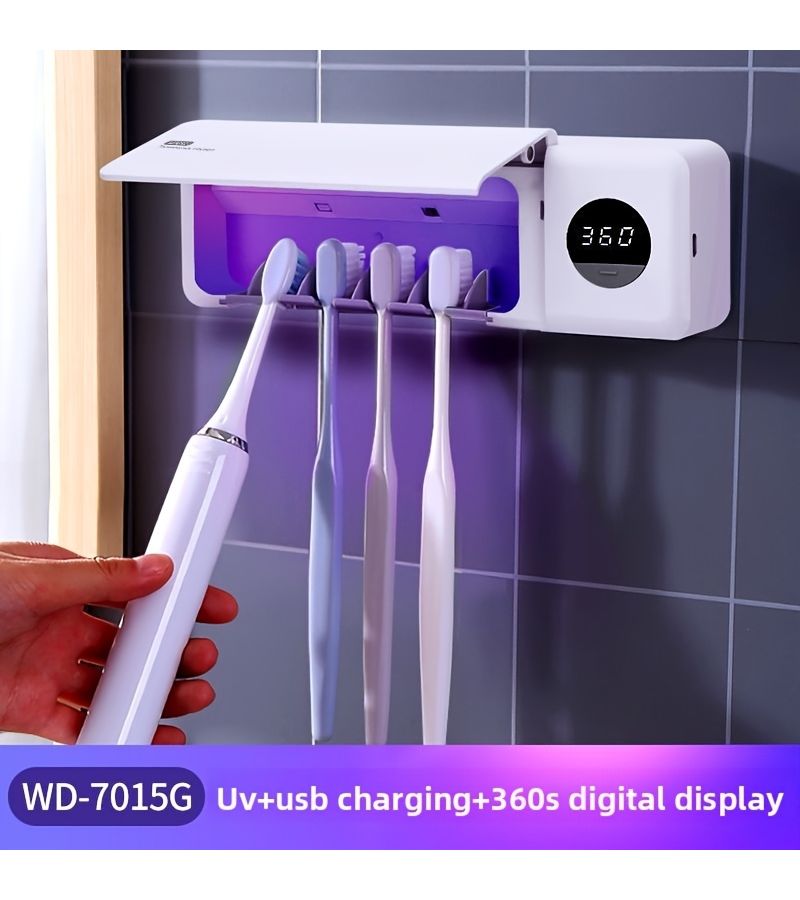 White Rechargeable Toothbrush Sterilizer 1200mAh Wall Mount Digital Display - Image 1