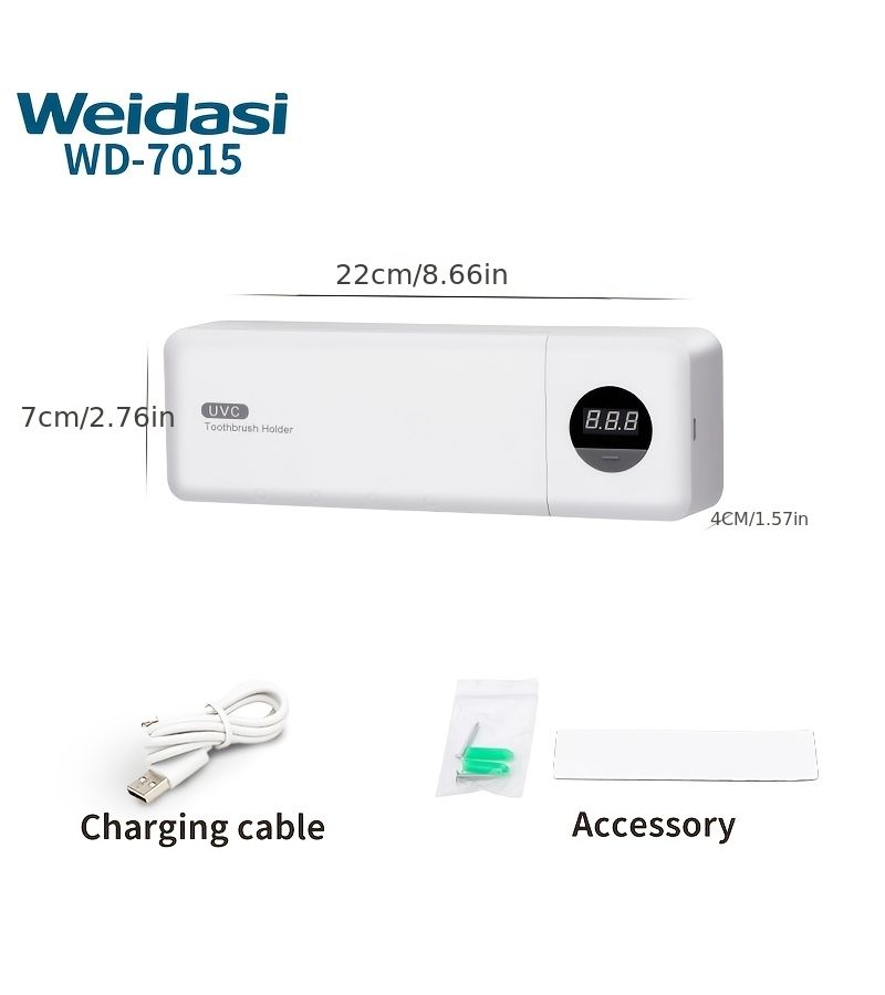 White Rechargeable Toothbrush Sterilizer 1200mAh Wall Mount Digital Display - Image 4