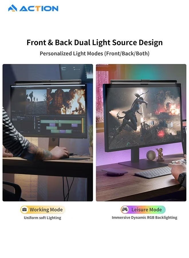 أكشن مصباح LED بشاشة كمبيوتر بإضاءة RGB متغيرة 3 ألوان، خالي من التوهج، يعمل باللمس، بوصلة USB، مناسب للاستخدام المكتبي والمنزلي والألعاب والاستخدام اليومي، بحجم 442x24 مم - Image 5