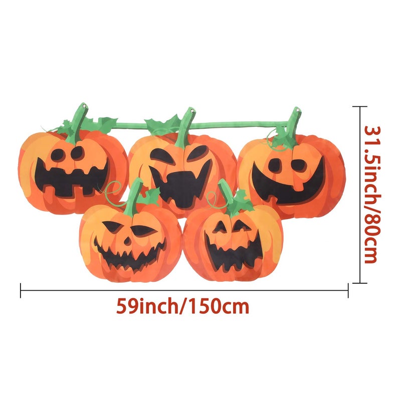 BOAO Intra-city fast distribution Halloween Pumpkin Bunting 59 Inches Pumpkin Bunting Flag Banner Funny Pumpkin Flag for Party, Outdoors (1 Piece) Stable local goods source - Image 3