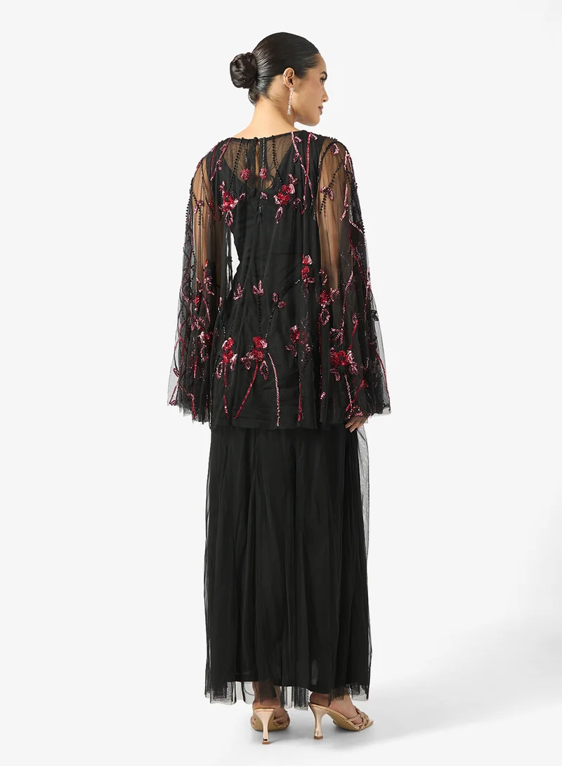 Frock and Frill Mesh Detailed Embellished Maxi Dress