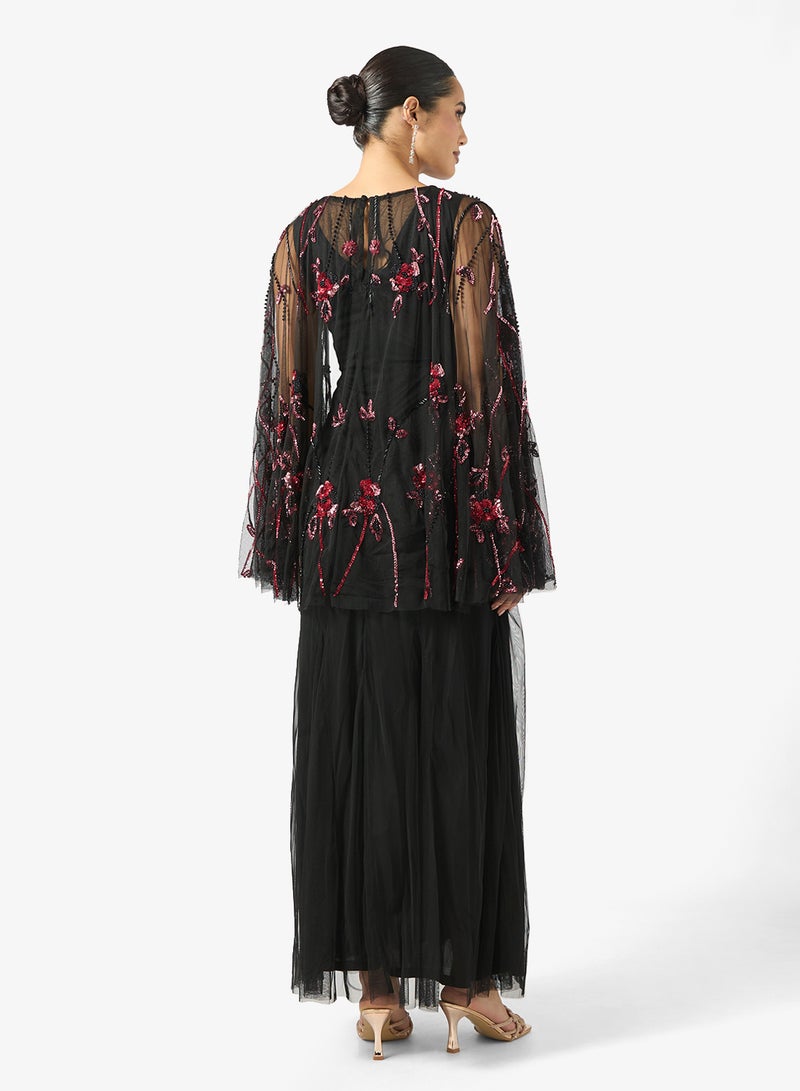 فروك اند فرل فستان ماكسي مزين بتفاصيل شبكية - Image 2