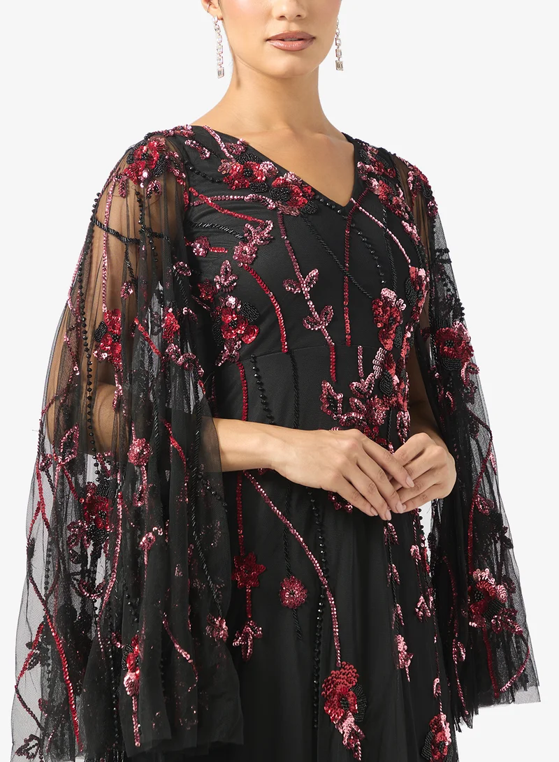 Frock and Frill Mesh Detailed Embellished Maxi Dress