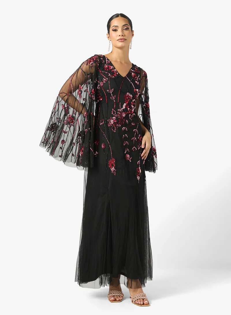 Frock and Frill Mesh Detailed Embellished Maxi Dress