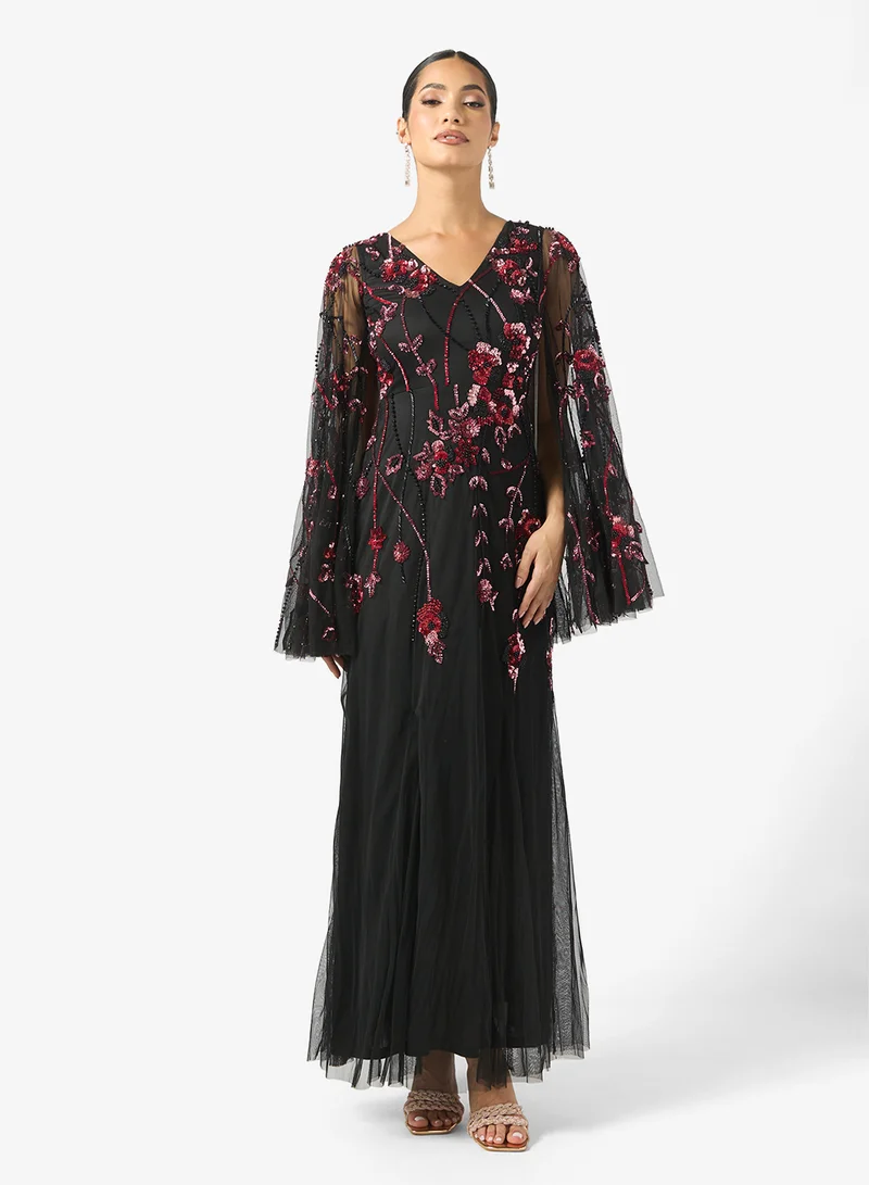 Frock and Frill Mesh Detailed Embellished Maxi Dress