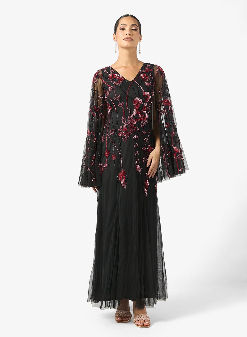 فروك اند فرل فستان ماكسي مزين بتفاصيل شبكية - Image 4