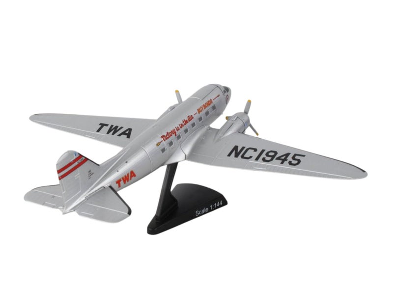 Daron Postage Stamp Douglas DC-3 TWA 1/144 Scale Silver - Image 2