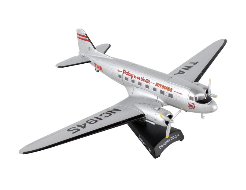 Daron Postage Stamp Douglas DC-3 TWA 1/144 Scale Silver - Image 1