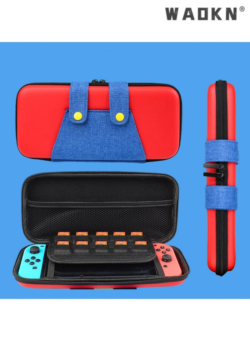 WAOKN Nintendo Switch OLED Carrying Case - Vibrant Red and Blue Protective Storage Bag with Secure Compartments for Console, Controllers, and Accessories, Ideal for Travel and Daily Use  - Image 1