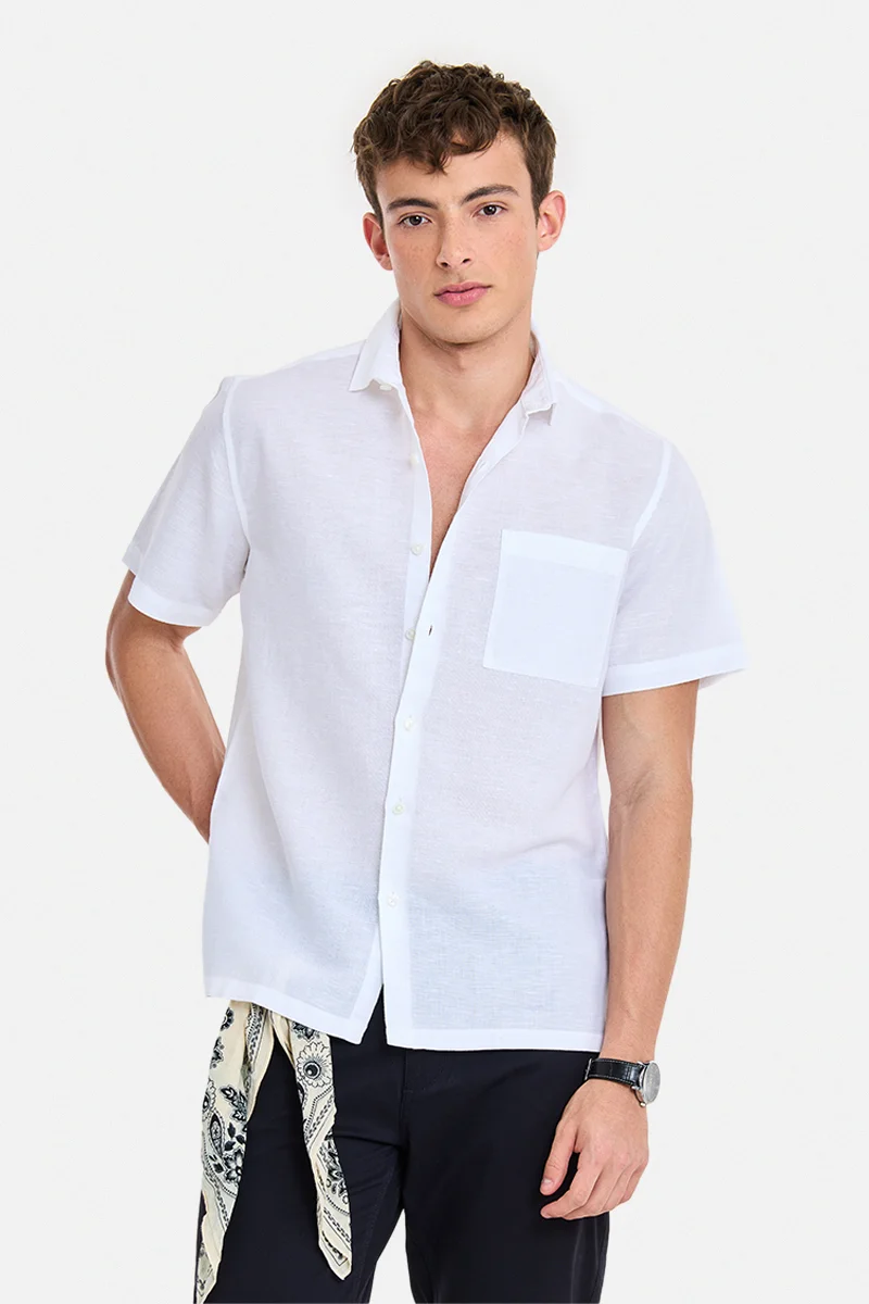 SNITCH White Solid Half Sleeve Regular Fit Shirt