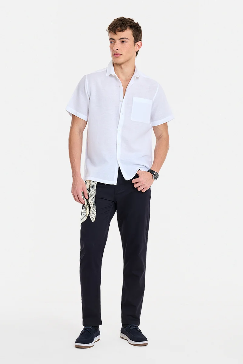 SNITCH White Solid Half Sleeve Regular Fit Shirt