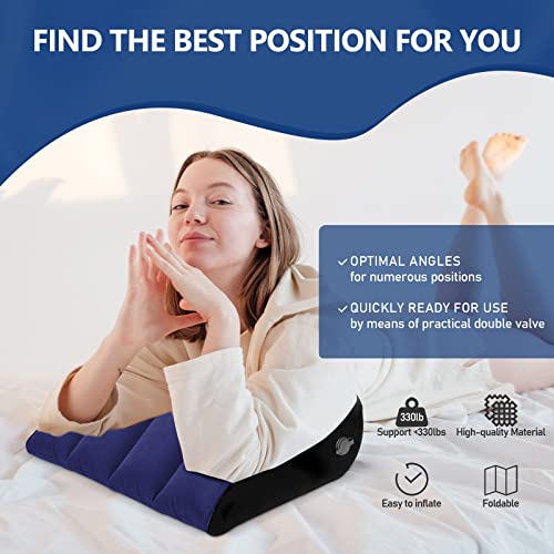 LuxoCare Inflatable Bed Wedge Pillow for Traveling – Portable Inflatable Cushion for Sleeping in Bed, Leg Elevation & Back Support, Quick Inflate Camping Pillow, Home & Airplane Use(Blue) - Image 2