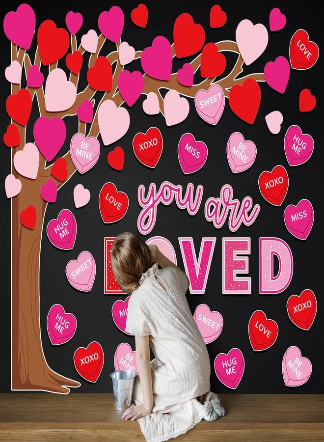 Whaline 99Pcs Valentine's Day Tree Bulletin Board Decoration Set Red Pink Conversation Candy Heart Paper Cutouts with 200Pcs Glue Points for Party Classroom Wall Blackboard - Image 4