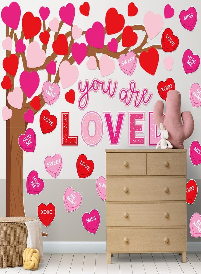 Whaline 99Pcs Valentine's Day Tree Bulletin Board Decoration Set Red Pink Conversation Candy Heart Paper Cutouts with 200Pcs Glue Points for Party Classroom Wall Blackboard - Image 5