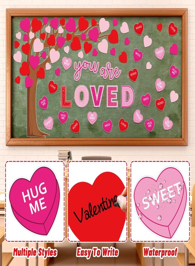 Whaline 99Pcs Valentine's Day Tree Bulletin Board Decoration Set Red Pink Conversation Candy Heart Paper Cutouts with 200Pcs Glue Points for Party Classroom Wall Blackboard - Image 3