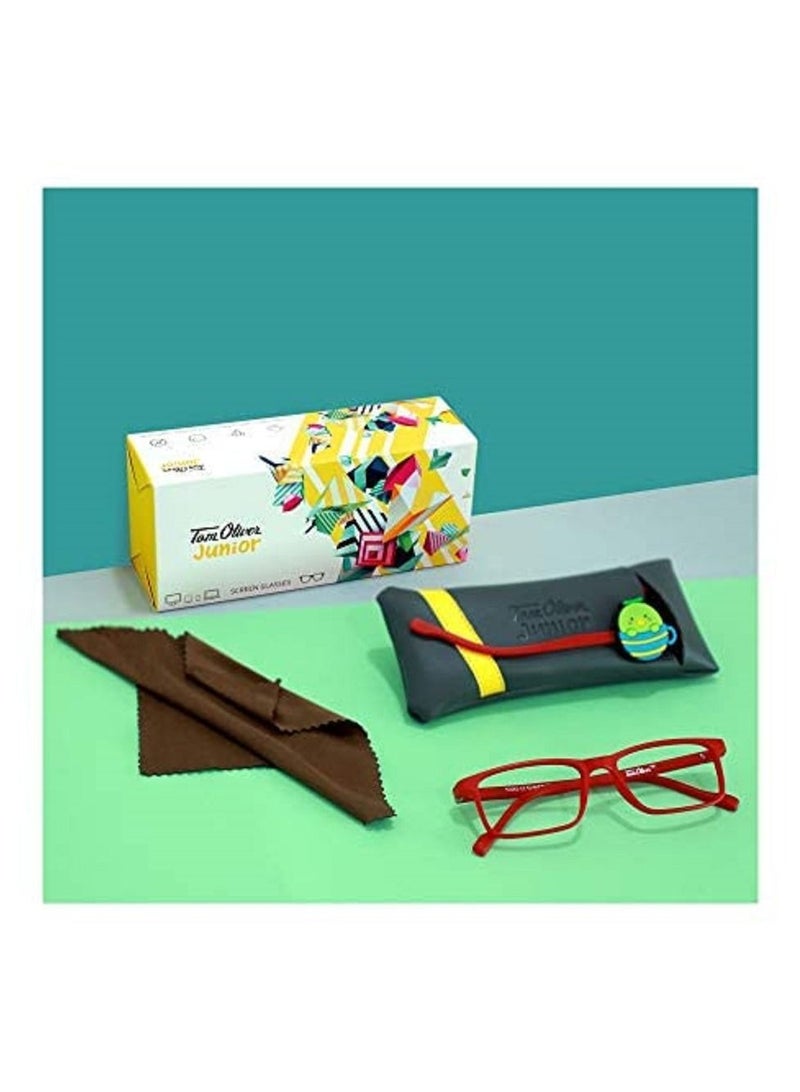 Tom Oliver JUNIOR Blue Light Blocking Computer Screen Glasses - Anti Harmful Blue Light, UV, Glare | Protection Eyewear for Children from Digital Screen Time & Home schooling for Boy's & Girl's Age 5 - 12 (Rectangle, Red) - Image 5