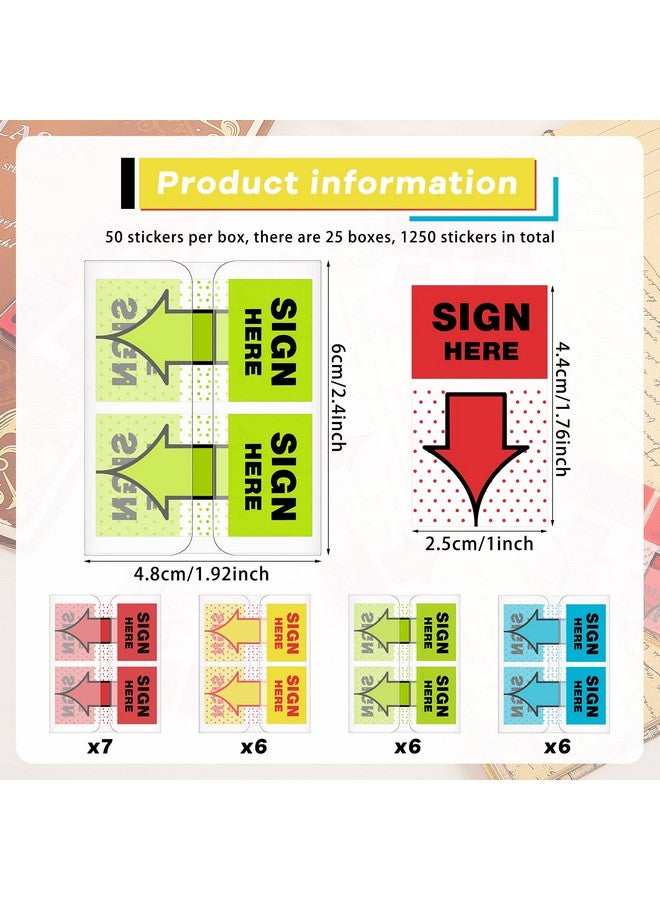 Jutom 1250 Pcs/ 25 Packs Sign Here Sign Date Tabs Sign Here Sign Date Sign Stickers With Dispenser Arrow Flag Easy To Post For Office School Annotating Books 1 Inch(Red Yellow Blue Green) - Image 2