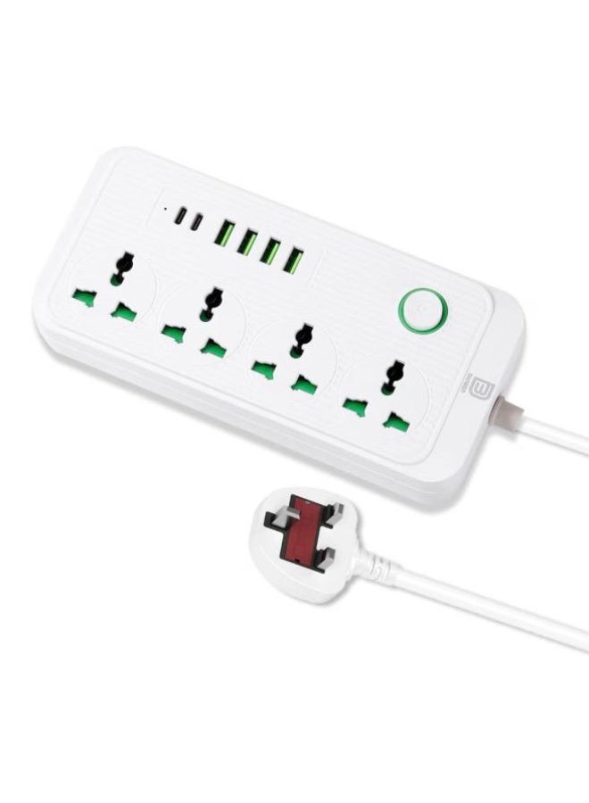 DANEEN 4 Universal AC Power Extension Socket with 4 USB-A Ports and 2 USB-C Ports, 3 Meter Extension Cord, Individual Power Switch, Child Safety Design, White - Image 1