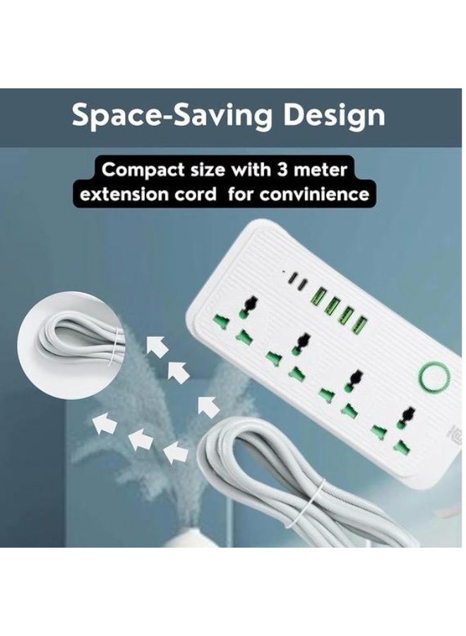 DANEEN 4 Universal AC Power Extension Socket with 4 USB-A Ports and 2 USB-C Ports, 3 Meter Extension Cord, Individual Power Switch, Child Safety Design, White - Image 5
