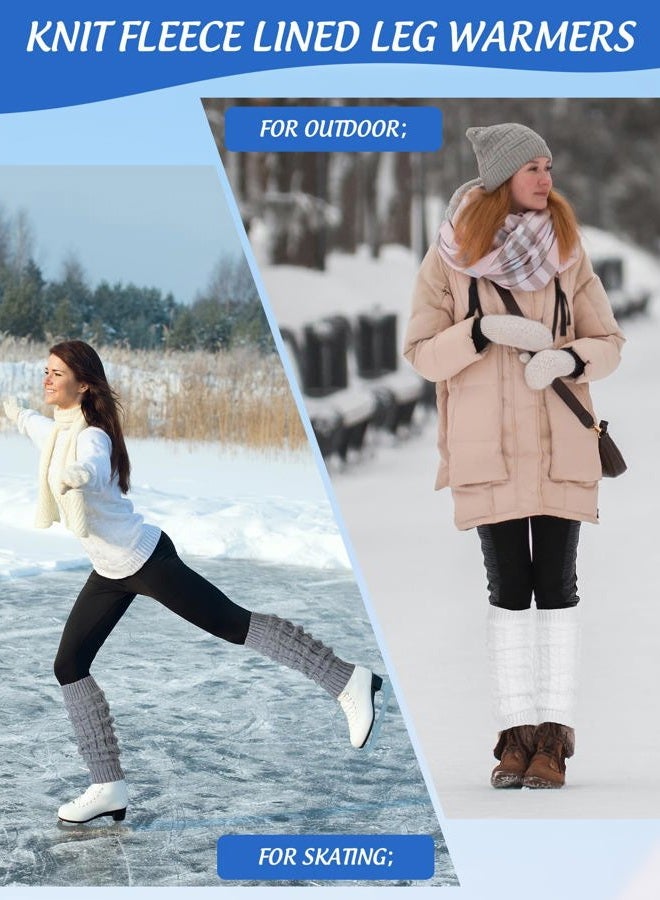 Chuarry 3 Pairs Winter Fleece Lined Leg Warmer for Women Skating Leg Warmer Long Boot Socks for Women Skating Every Day Wear (Black, Gray, White,8 Figure Knit Pattern) - Image 5